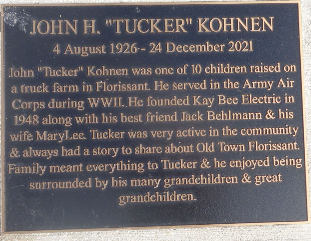 JOHN H. “TUCKER” KOHNEN WAR MEMORIAL PLAQUE