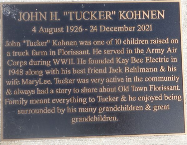 JOHN H. “TUCKER” KOHNEN WAR MEMORIAL PLAQUE