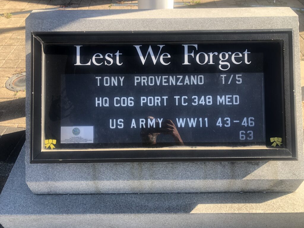 TONEY PROVENZANO WAR MEMORIAL PLAQUE