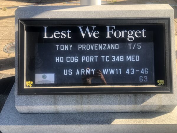 TONEY PROVENZANO WAR MEMORIAL PLAQUE