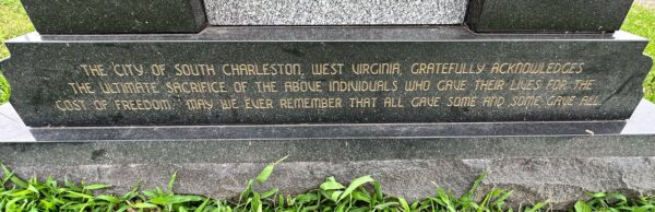 CITY OF SOUTH CHARLESTON VIETNAM VETERANS MEMORIAL DEDICATION STONE