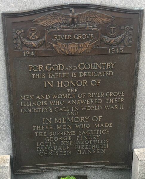 RIVER GROVE WORLD WAR II SUPREME SACRIFICE MEMORIAL PLAQUE