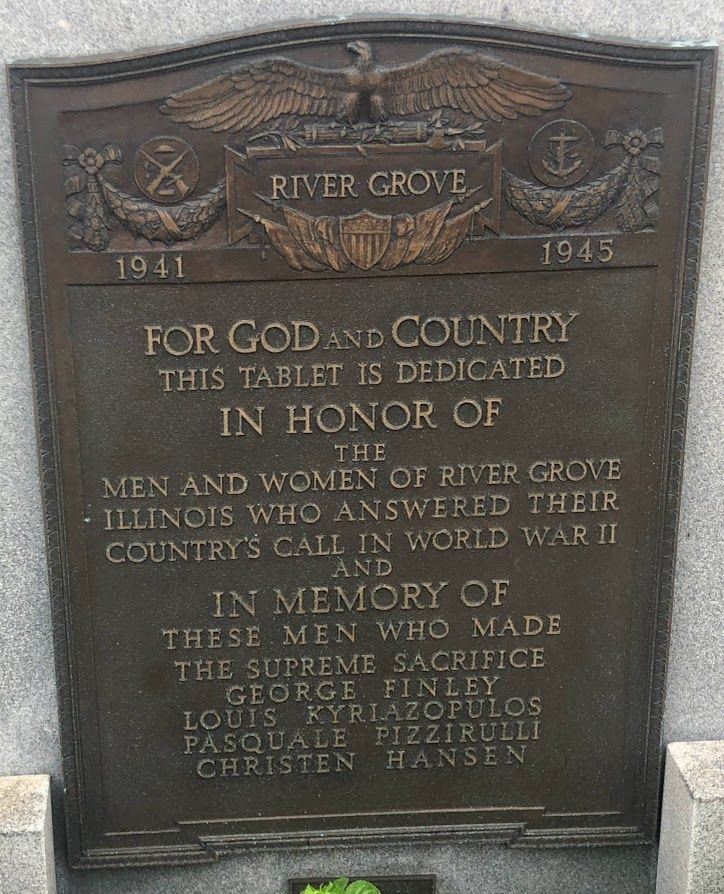 RIVER GROVE WORLD WAR II SUPREME SACRIFICE MEMORIAL PLAQUE