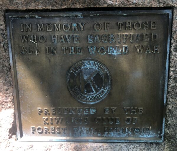 KIWANIS CLUB OF FOREST PARK SUPREME SACRIFICE WORLD WAR MEMORIAL PLAQUE B