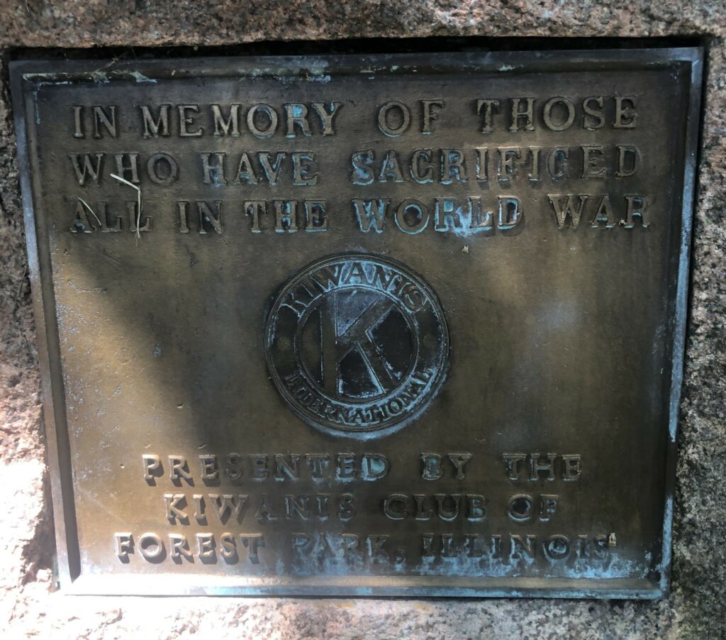 KIWANIS CLUB OF FOREST PARK SUPREME SACRIFICE WORLD WAR MEMORIAL PLAQUE A