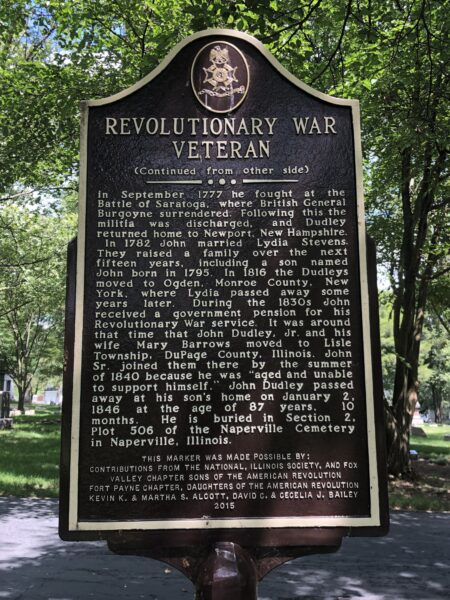 REVOLUTIONARY WAR VETERAN JOHN DUDLEY MEMORIAL MARKER BACK