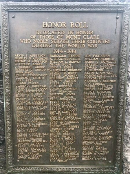 MONT CLARE WORLD WAR HONOR ROLL MEMORIAL PLAQUE
