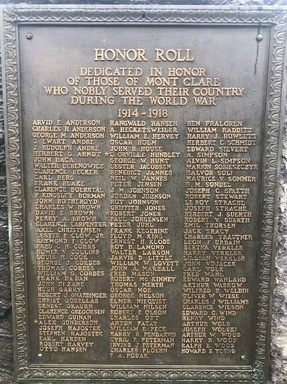 MONT CLARE WORLD WAR HONOR ROLL MEMORIAL PLAQUE