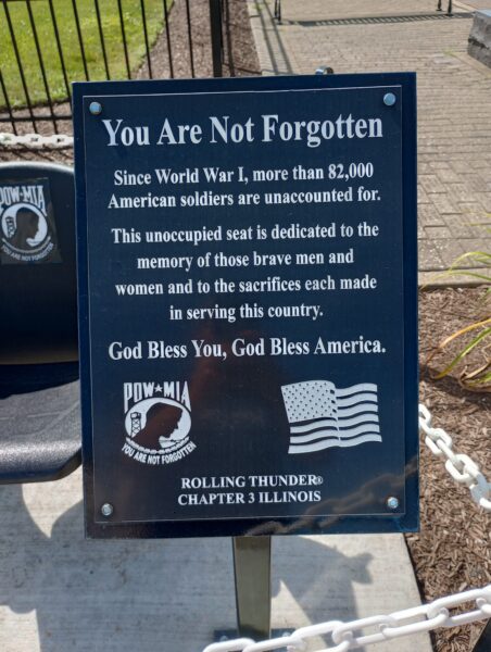 MARSHALL YOU ARE NOT FORGETTEN WAR MEMORIAL CHAIR PLAQUE