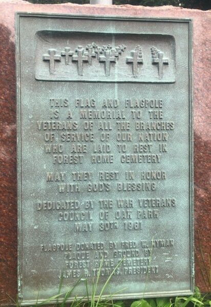 FOREST HOME CEMETERY VETERANS MEMORIAL FLAGPOL PLAQUEE