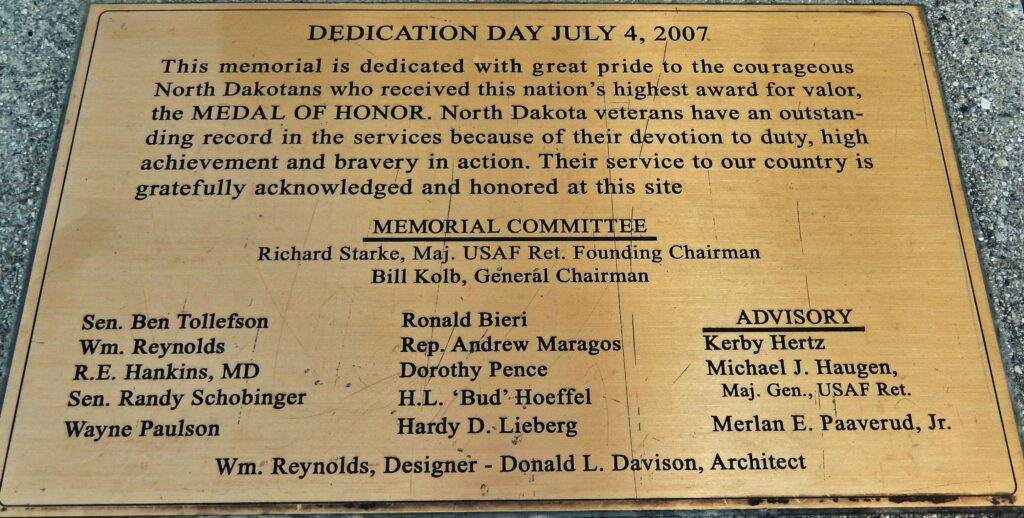 NORTH DAKOTA MEDAL OF HONOR MEMORIAL PLAQUE