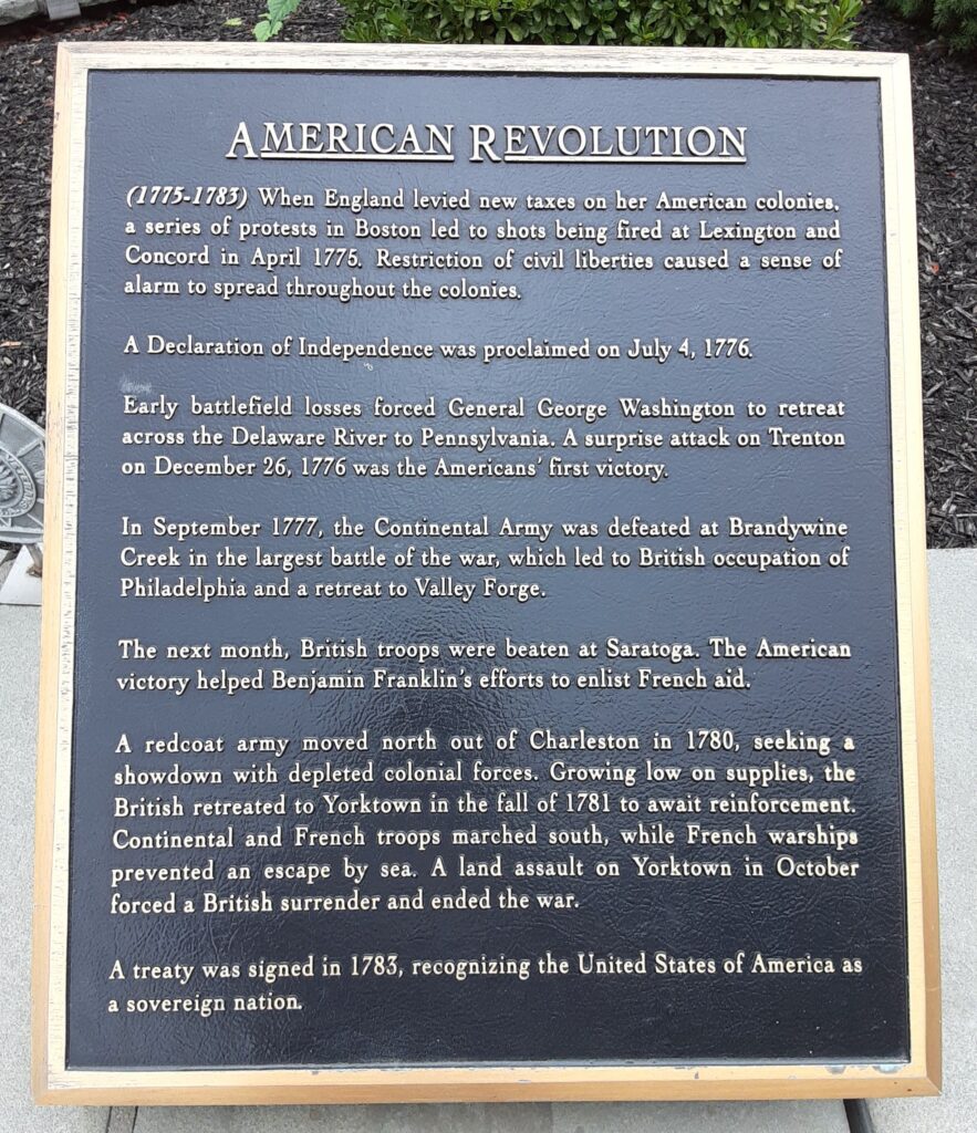 AMERICAN REVOLUTION WAR MEMORIAL PLAQUE