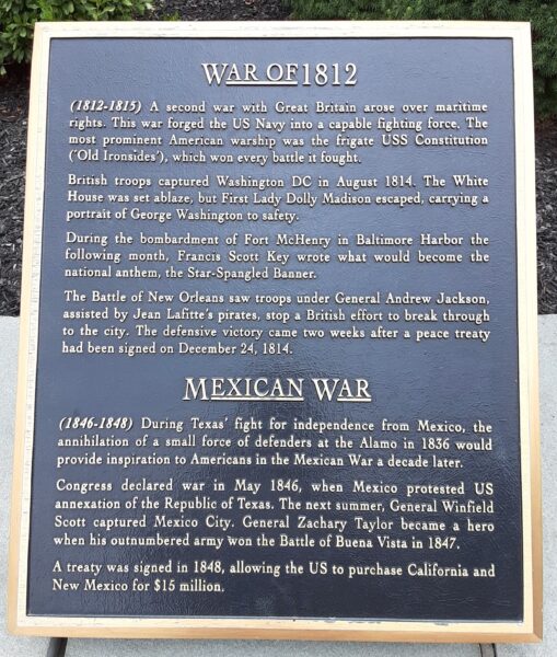 WAR OF 1812/MEXICAN WAR MEMORIAL PLAQUE