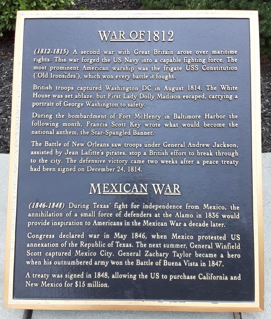 WAR OF 1812/MEXICAN WAR MEMORIAL PLAQUE