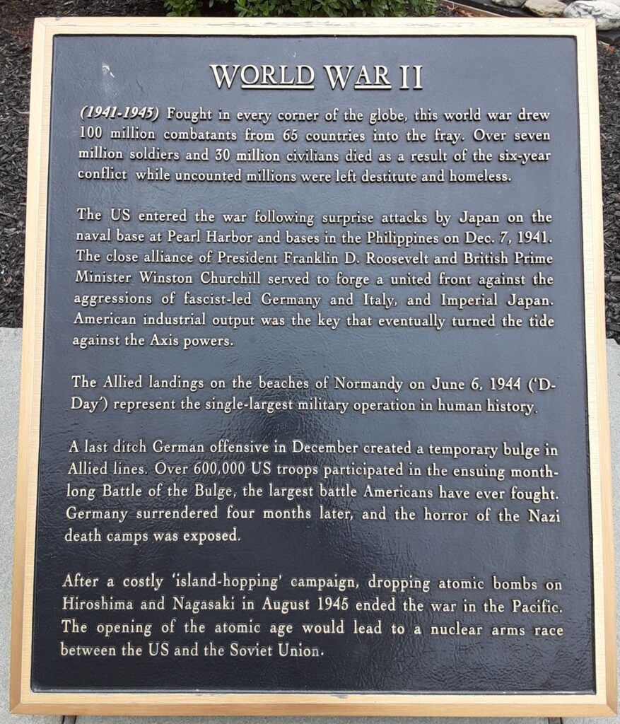 WORLD WAR II MEMORIAL PLAQUE CONCORD TOWNSHIP