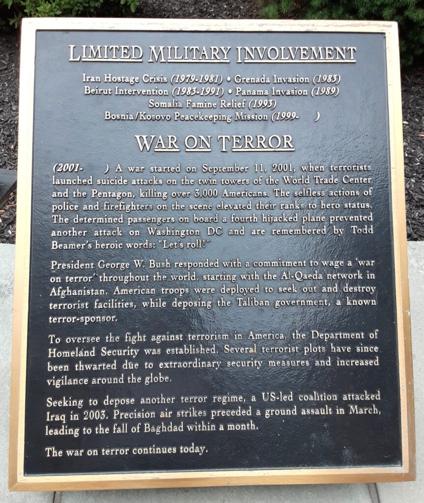 LIMITED MILITARY INVOLVEMENT/WAR ON TERROR MEMORIAL PLAQUE