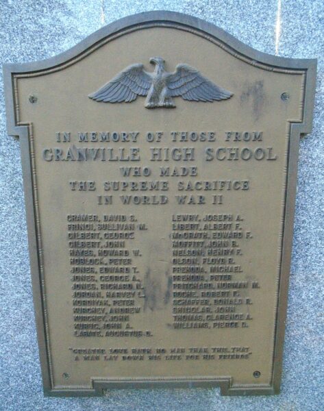 GRANVILLE HIGH SCHOOL SUPREME SACRIFICE WAR MEMORIAL PLAQUE A