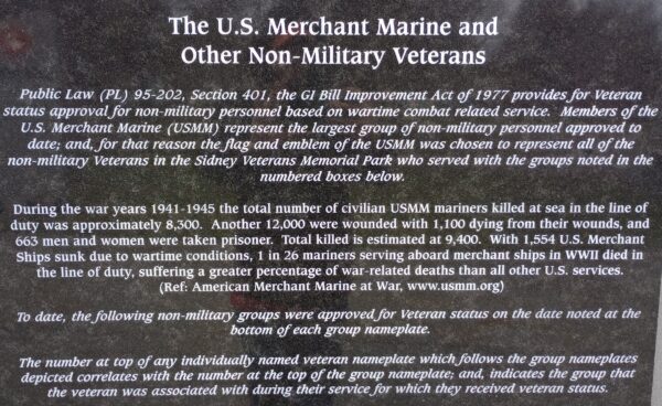 SIDNEY U.S. MERCHANT MARINE MEMORIAL PLAQUE