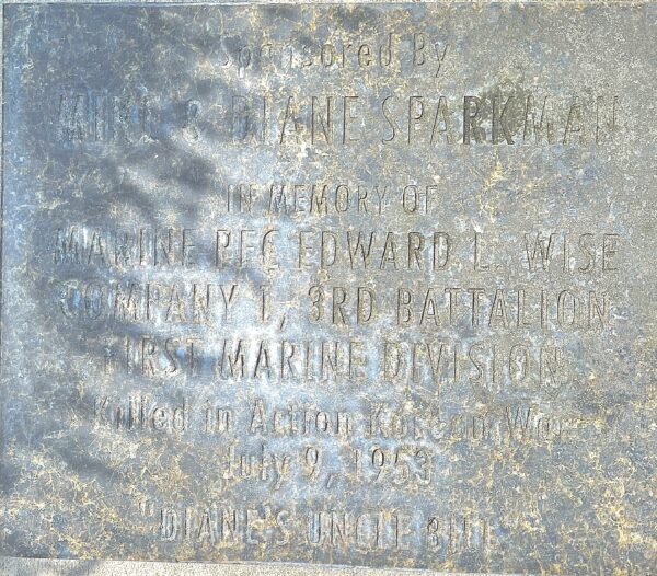 MARINE PFC EDWARD L. WISE WAR MEMORIAL PLAQUE