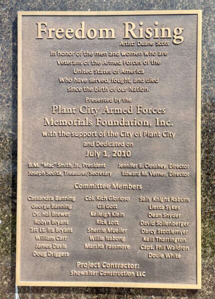 FREEDOM RISING MEMORIAL PLAQUE