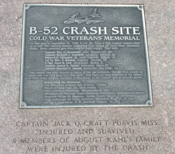 B-52 CRASH SITE COLD WAR VETERANS MEMORIAL PLAQUE