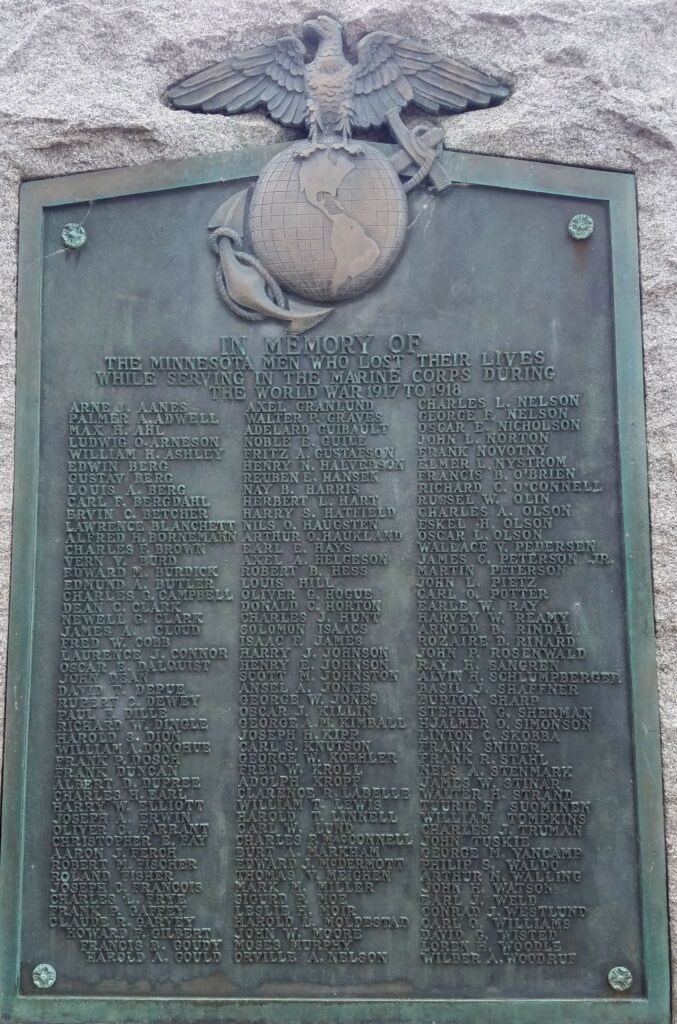 MINNESOTA WORLD WAR I MARINE CORPS MEMORIAL PLAQUE