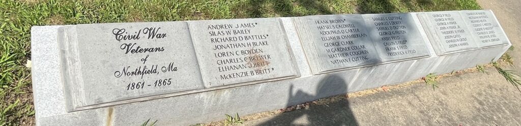 CIVIL WAR VETERANS OF NORTHFIELD, MA MEMORIAL HONOR ROLL LEFT STONE