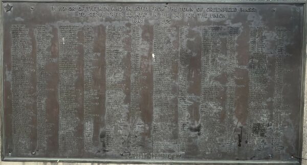 TOWN OF GREENFIELD, MASS. WAR FOR THE UNION MEMORIAL PLAQUE PLAQUE