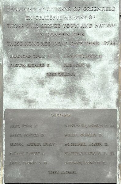 GREENFIELD WAR VETERANS MEMORIAL PLAQUE C
