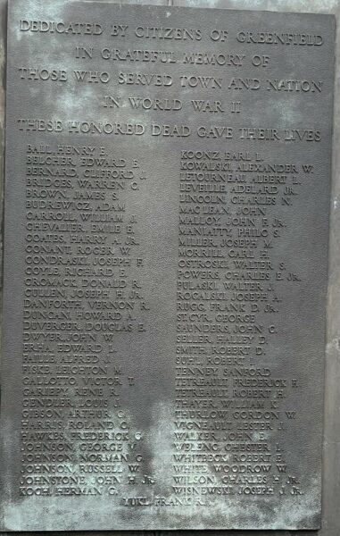 GREENFIELD WAR VETERANS MEMORIAL PLAQUE B