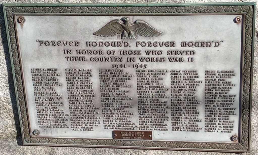 WESTFORD WORLD WAR II MEMORIAL PLAQUE
