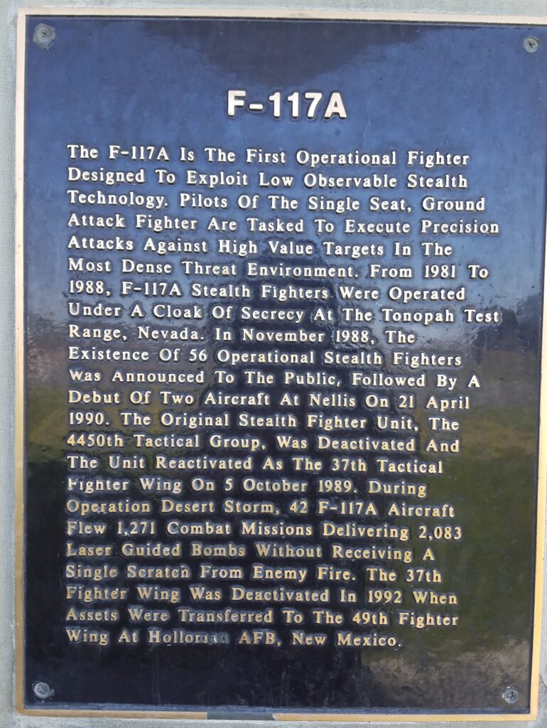 F-117A WAR MEMORIAL AIRCRAFT PLAQUE