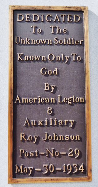 AMERICAN LEGION POST #29 UNKNOWN SOLDIER MEMORIAL ORIGINAL PLAQUE