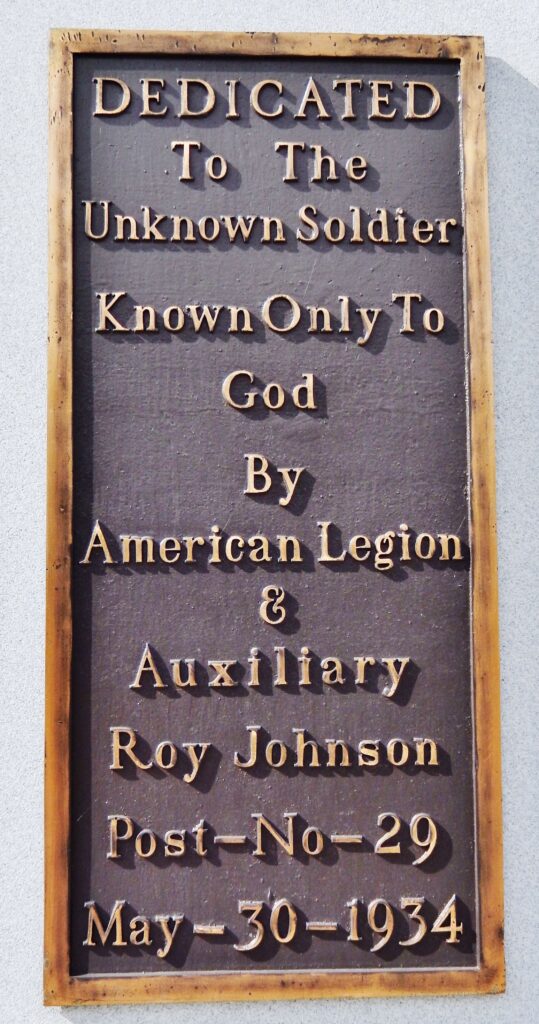 AMERICAN LEGION POST #29 UNKNOWN SOLDIER MEMORIAL ORIGINAL PLAQUE