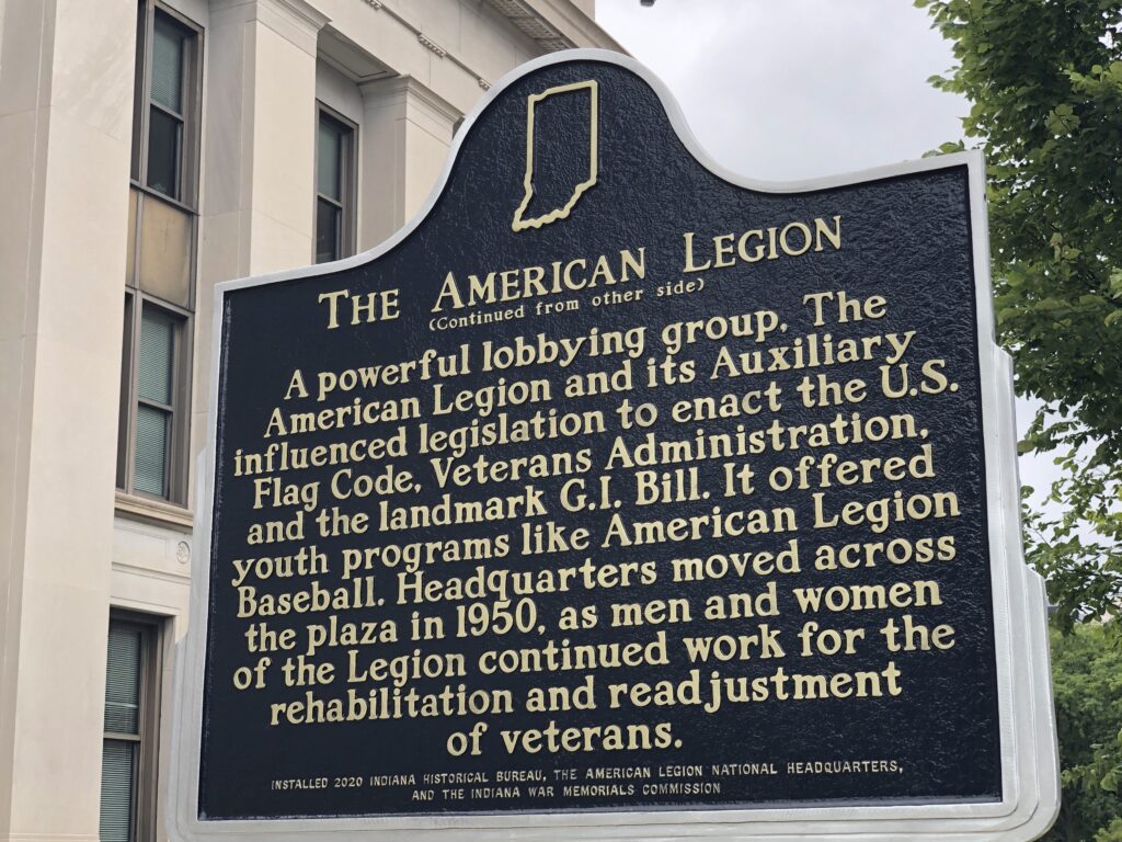 THE AMERICAN LEGION INDIANAPOLIS MEMORIAL MARKER BACK