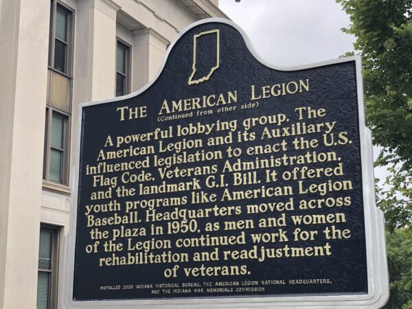 THE AMERICAN LEGION INDIANAPOLIS MEMORIAL MARKER BACK