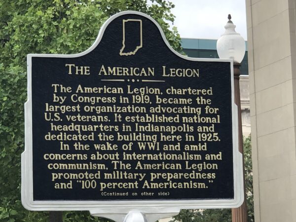 THE AMERICAN LEGION INDIANAPOLIS MEMORIAL MARKER FRONT