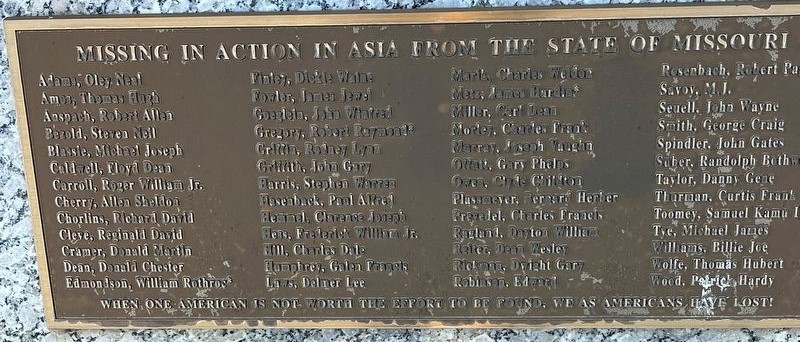 MISSING IN ACTION IN ASIA FROM THE STATE OF MISSOURI MEMORIAL PLAQUE