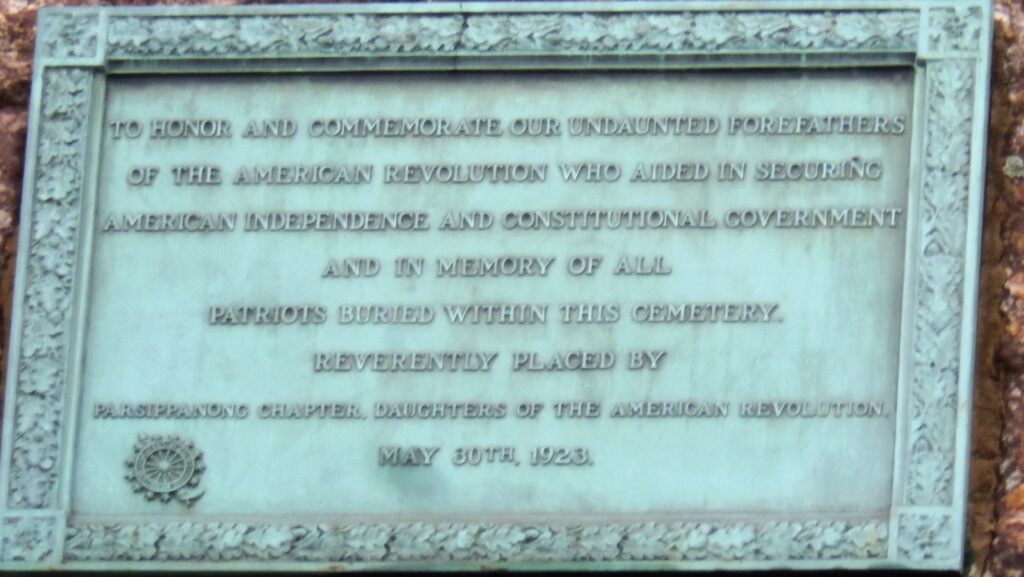 PARSIPPANY REVOLUTIONARY WAR MEMORIAL PLAQUE