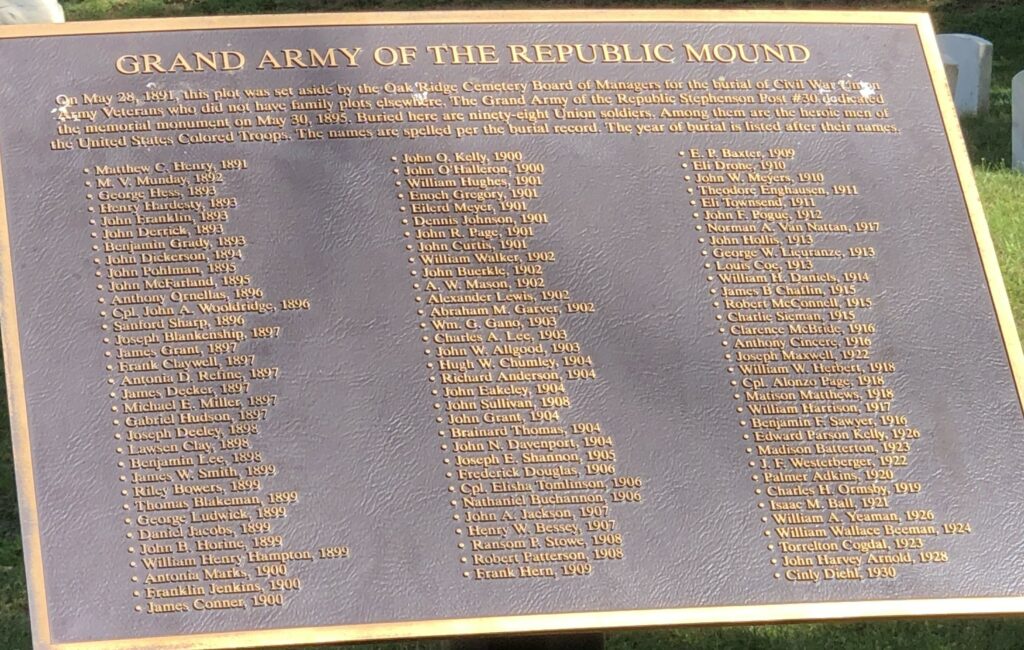 GRAND ARMY OF THE REPUBLIC MOUND MEMORIAL PLAQUE
