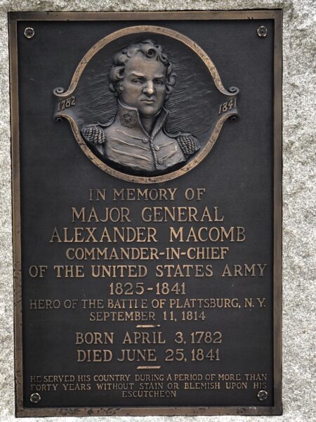 MAJOR GENERAL ALEXANDER MACOMB WAR MEMORIAL PLAQUE