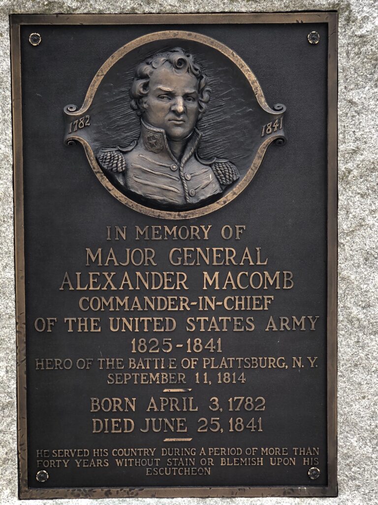 MAJOR GENERAL ALEXANDER MACOMB WAR MEMORIAL PLAQUE