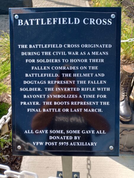 VFW POST 5975 AUXILIARY BATTLEFIELD CROSS MEMORIAL PLAQUE
