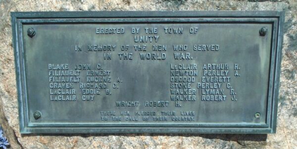 TOWN OF UNITY WORLD WAR MEMORIAL PLAQUE