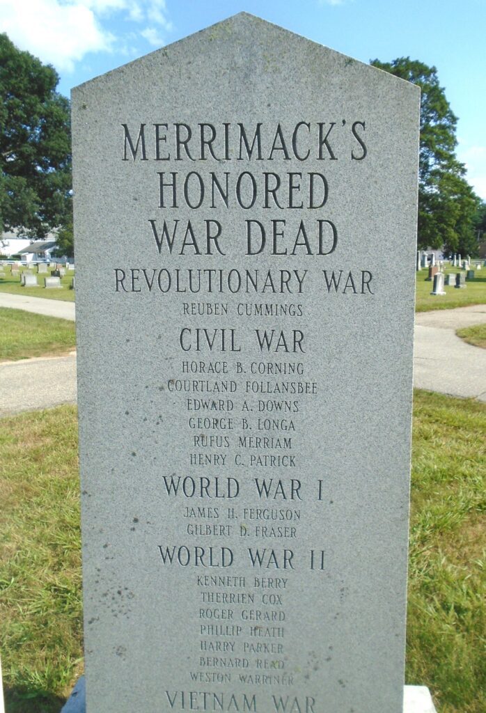 MERRIMACK’S HONORED WAR DEAD MEMORIAL BACK