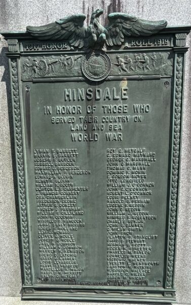HINSDALE WORLD WAR HONOR ROLL MEMORIAL PLAQUE