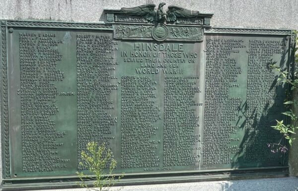 HINSDALE WORLD WAR II HONOR ROLL MEMORIAL PLAQUE