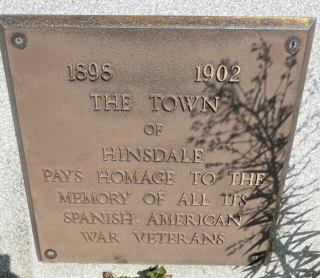 TOWN OF HINSDALE SPANISH AMERICAN WAR MEMORIAL PLAQUE