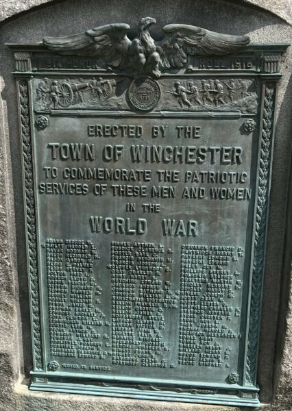 TOWN OF WINCHESTER WORLD WAR MEMORIAL PLAQUE