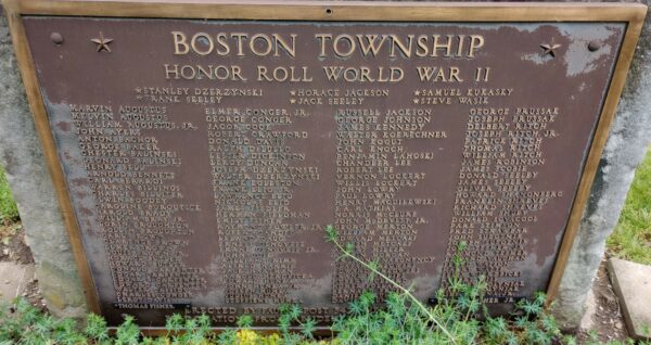 BOSTON TOWNSHIP WORLD WAR II HONOR ROLL MEMORIAL PLAQUE
